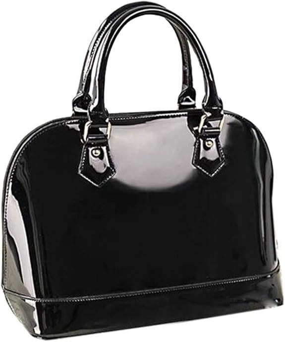 Patent Leather Dome Satchel – Shiny Zip Shoulder Bag