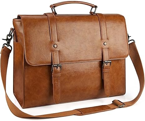 Vintage PU Leather Messenger Bag – 15.6" Laptop Briefcase