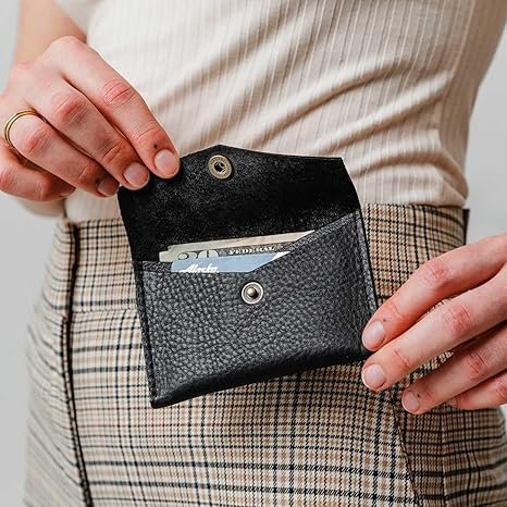 Minimalist Leather Envelope Wallet – Black Pebbled - Image 4