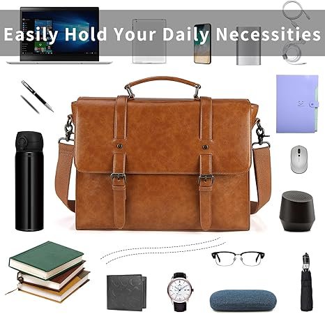 Vintage PU Leather Messenger Bag – 15.6" Laptop Briefcase - Image 4